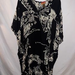 Ladies 2X Mystique Aura black & cream casual dress w fringe on the bottom