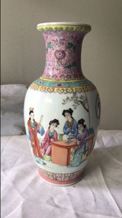 Antique Asian Hand Painted  Ceramic Vase 