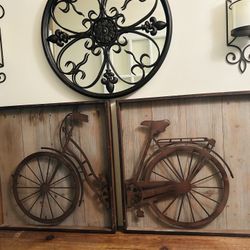Large Two Piece Wood And 3D Laser Cut Metal Bicycle Wall Art