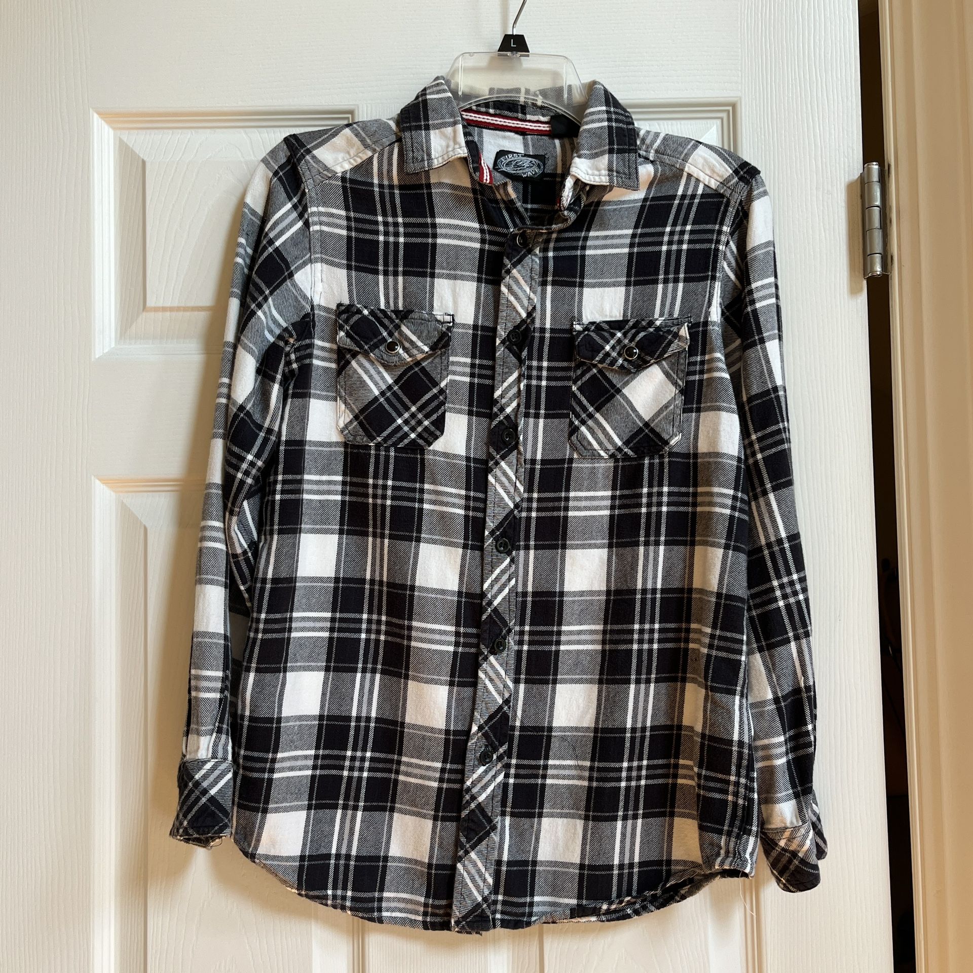 First Wave Black & White Plaid Flannel Shirt – Size 14