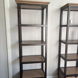 Set of 3 Industrial Bookshelf Towers – Wood & Metal with Drawers 