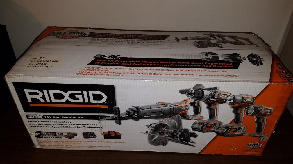 Ridgid 5 18v Battery Tools Combo Kit NEW
