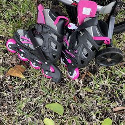 Girls Adjustable Size Skates With Helmet And Accessories