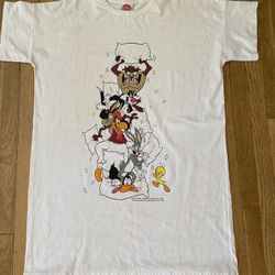 VINTAGE 90s LOONEY TUNES BUGS BUNNY TAZ TWEETY T-SHIRT MADE IN USA One Size