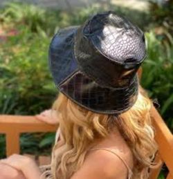 Black Croc-Embossed faux Leather Bucket Hat
