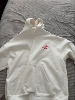 Peso Pluma Men’s White/Red Embroidered Fleece Cotton Pullover Hoodie L