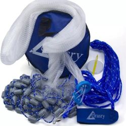 Drasry Saltwater Fishing Cast Net 3/8 and 1/4 Mesh with Sinker