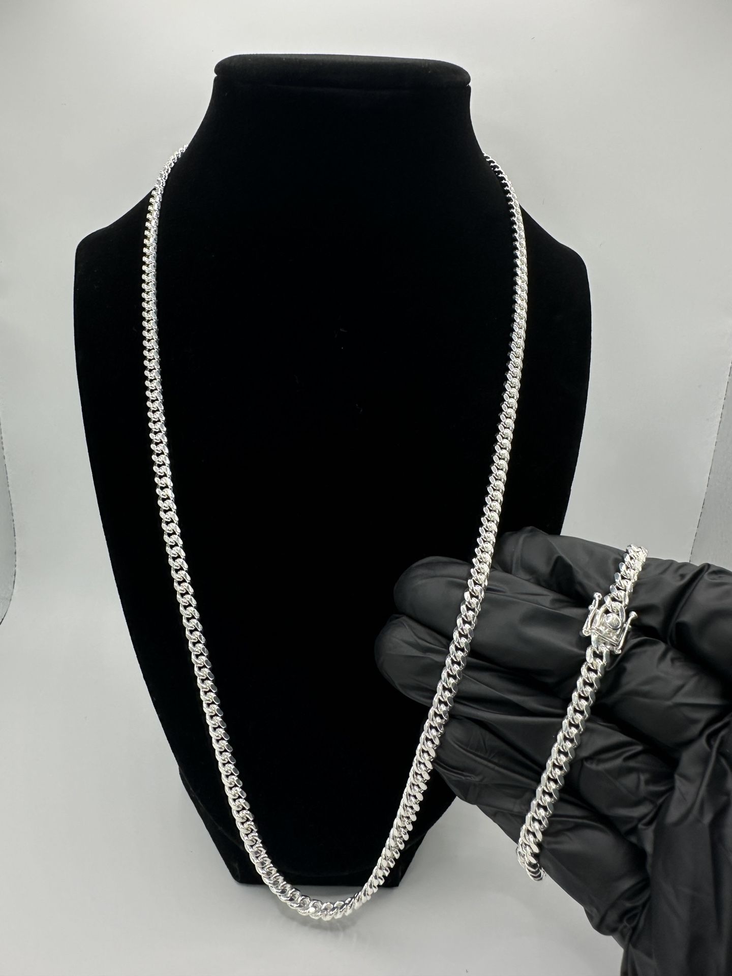 Cuban Chain + Cuban Bracelet Bundle – 4mm Solid 925 Sterling Silver