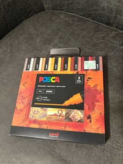 Posca Paint Markers - Set of 8, Warm Tone Colors, Medium Bullet Tip, 2.5 mm