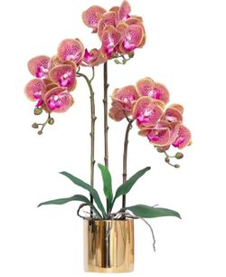 Artificial Orchid Flowers Real Touch Faux Flower in Vase Centerpiece Decor