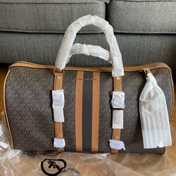 Michael Kors Bedford Travel Large Logo Stripe Weekender Duffle Bag
