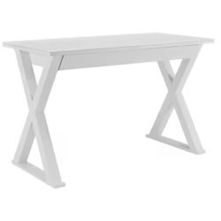 CB2 White Metal Desk with Glass Tabletop and Drawer