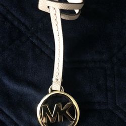 NEW MICHAEL KORS GOLD MK LOGO PURSE CHARM KEY FOB LUGGAGE LIGHT PINK LEATHER 9"