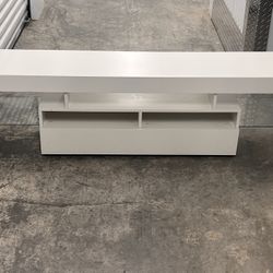 White TV Stand with Storage & Glass Shelves