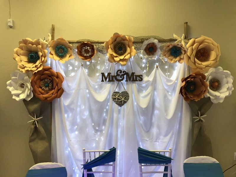 Wedding Background Rustic with flowers / Mr and Mrs