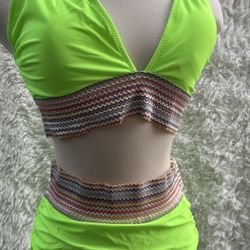 Blooming jelly Vibrant Green Two-Piece Swimsuit size Large