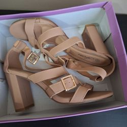 Femi Nude Strappy Block Heel Sandals