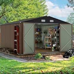 New Heavy Duty 10' x 10' Metal Tool Storage Shed with Lockable Doors for Outdoor Garden Patio Backyard, Brown  New in box ps23 0406 *  * Superior Dura