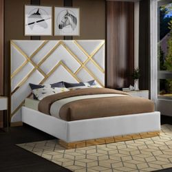 Vector Faux Leather White King Bed

