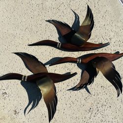 Vintage Mid Century Flying Geese / Ducks Wall Art Home Decor, Set of 3 