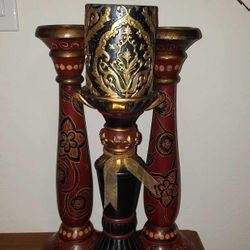 X3 TUSCAN BURGUNDY GOLD CANDLE PILLER DISPLAY STAND CANDLE HOLDER ACCENT TABLE DECOR