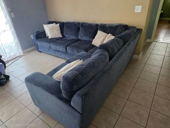 Blue Fabric L-Shaped Sectional Sofa