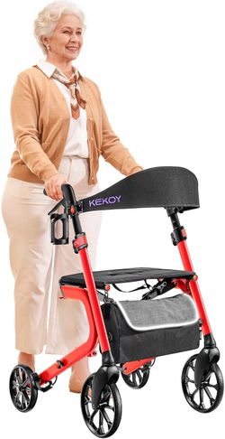 Foldable Rollator Walker with Seat, 400 lb Capacity, 10” All-Terrain Wheels
