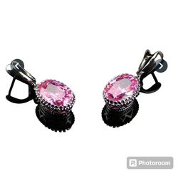 925 Sterling Silver Pink Topaz Stud Earrings For Women [EAR230]