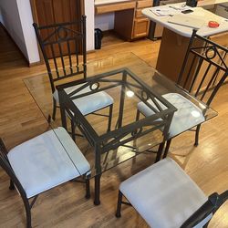 Metal and Glass Tabletop Dining Set with 4 Chairs