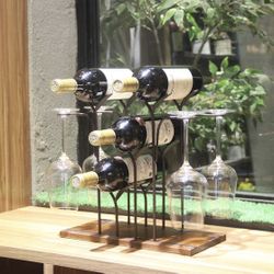 Wine Rack Countertop, Wine Holder and Glass Holder, Hold 4 Wine Bottles and 4 Glasses, Perfect for Home Decor & Kitchen Storage Rack, Bar, Wine Cellar