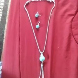 Turquoise  and Silver Look Necklace and Earings 