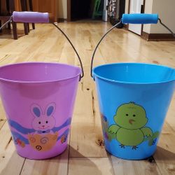 Purple Easter Bunny & Blue Chick Easter Buckets Lot