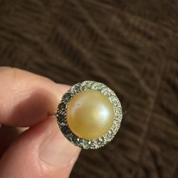 Sterling Silver, Yellow Pearl Ring, Sz 6-1/4
