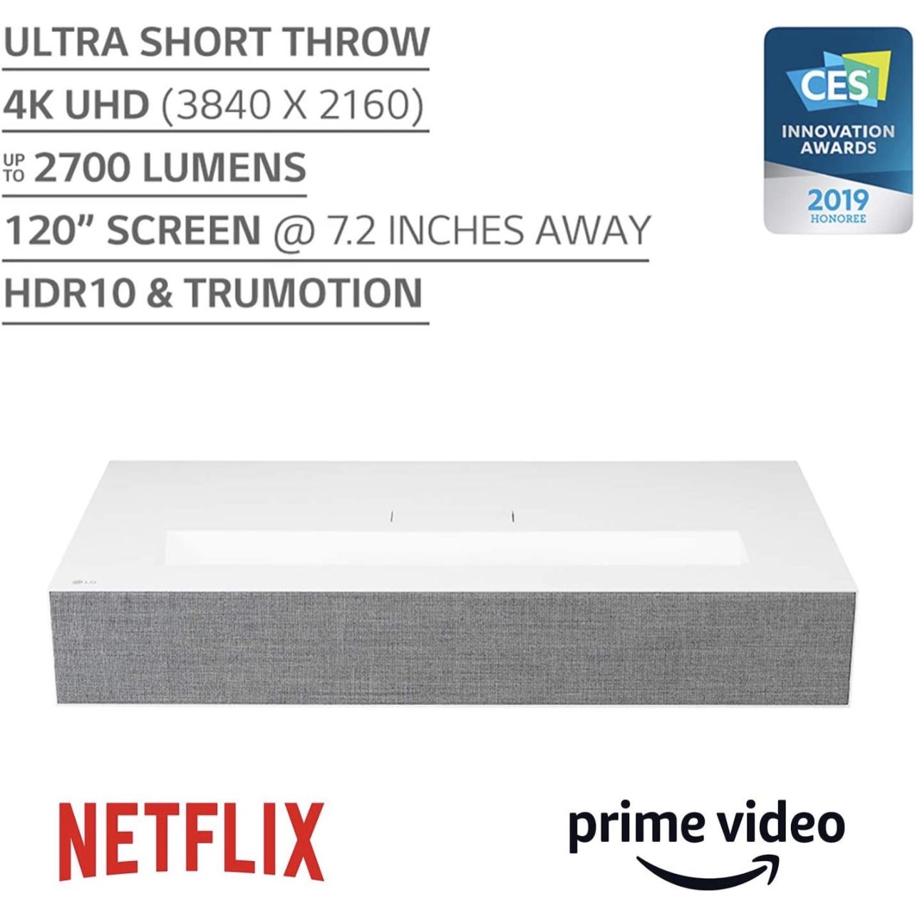 LG HU85LA Ultra Short Throw 4K UHD Laser Smart Home Theater Cinebeam Projector with Alexa built-in