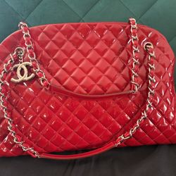 Auth Chanel Large Just Mademoiselle Bowling Bag – Red Patent Calfskin Leather