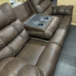 Reclining Sofa With Drop Down Table And Reclining Love Seat On Sale