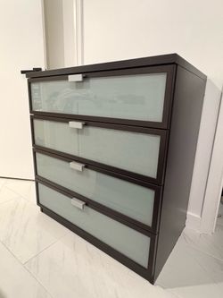 Modern 4-Drawer IKEA Dresser / Chest – Espresso Finish with Frosted Glass Drawers