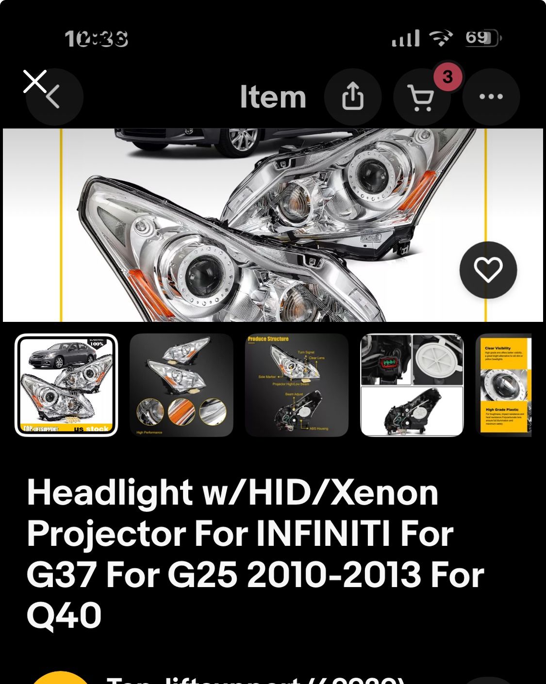 Headlight w/HID/Xenon Projector For INFINITI For G37 For G25 2010-2013 For Q40 T