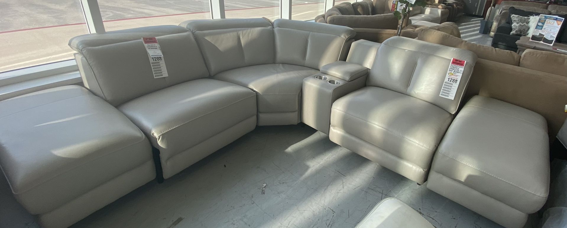 Tan Beige Leather Corner Sectional