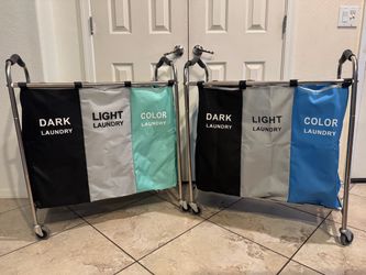 3-Section Rolling Laundry Sorter Cart – Set of 2