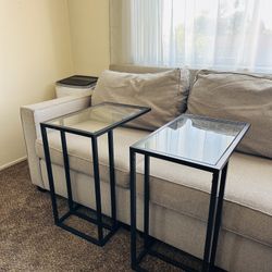 Sofa Side Tables (2) Glass Metal Black 
