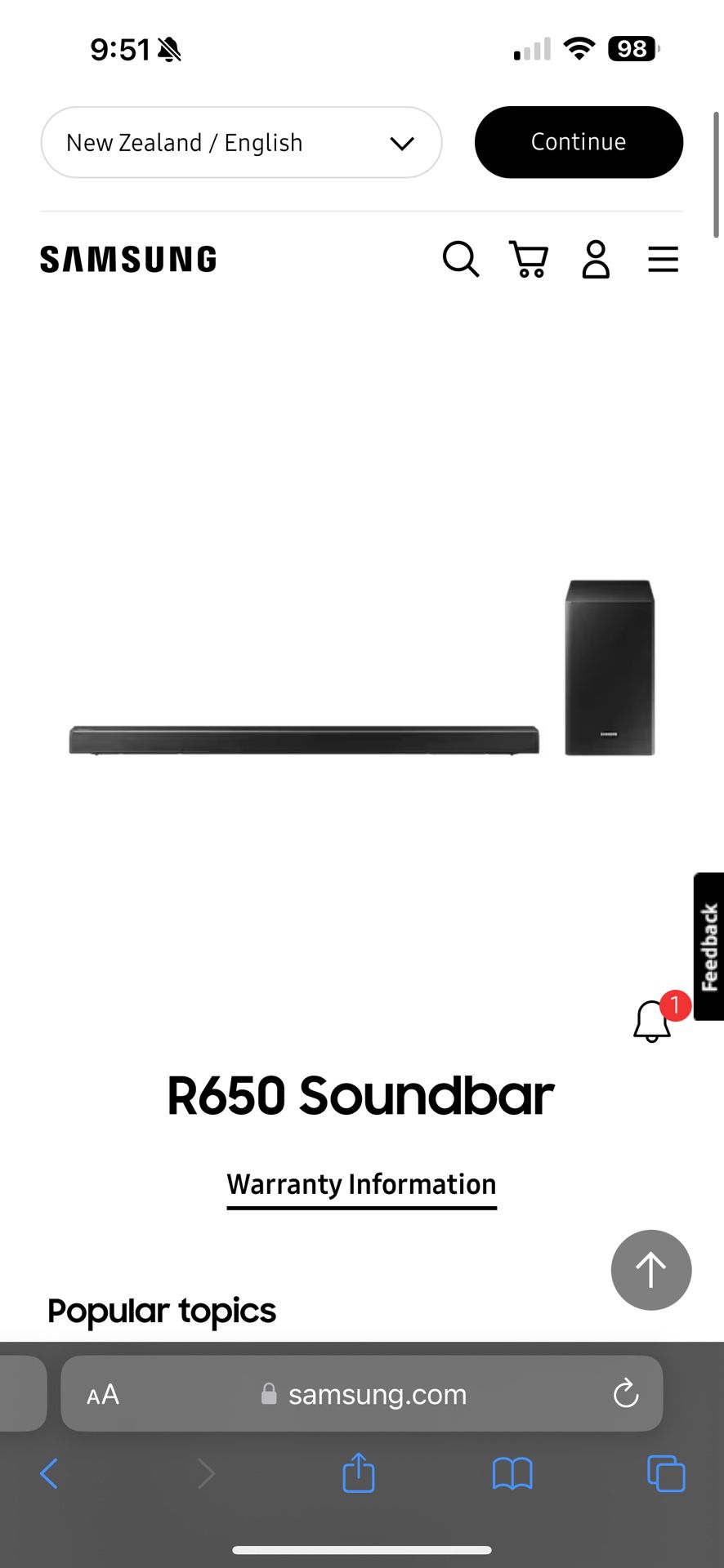 Samsung Sound System Soundbar/Subwoofer