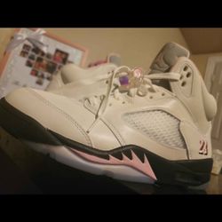 Nike Air Jordan 5 Retro High Top White Pink Leather Basketball Sneakers '23