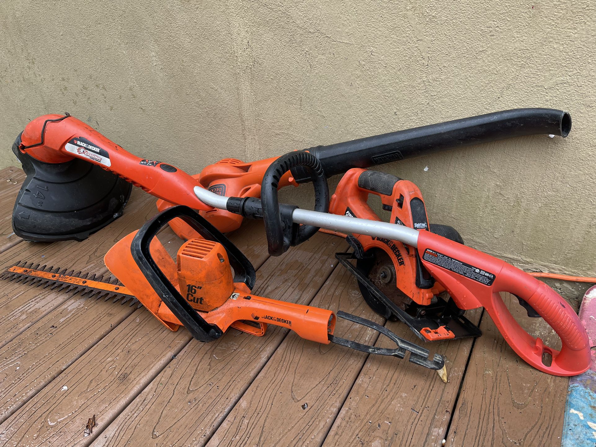 Black And Decker Hedger, Weed Eater, Table Saw,  Leaf Blower, No Chargers For Cordless $50 For All 