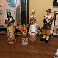 Thanksgiving figurines, pilgrims & Pocahontas $15 each , angel is free due 2 broken wing