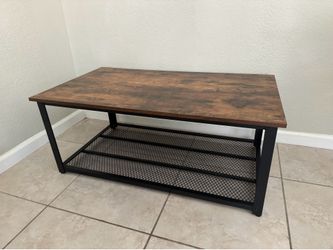 Brown Coffee Table with Black Metal Shelf Underneath