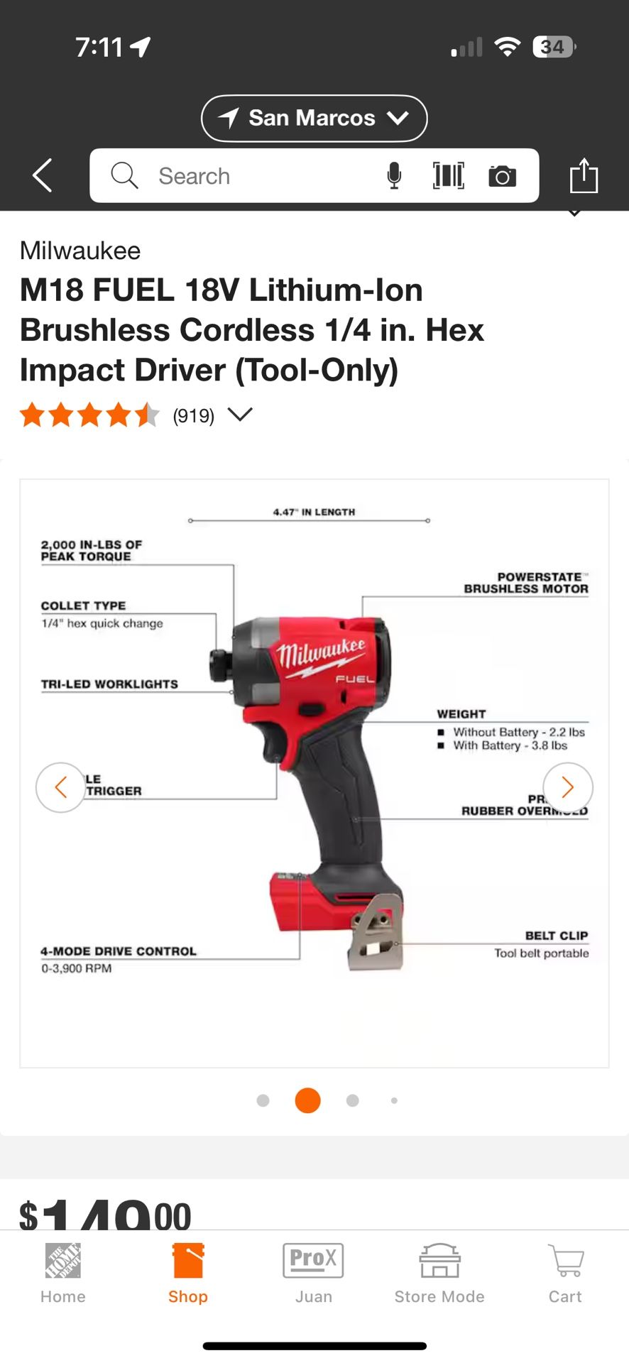 M18 1/4” Hex Impact Driver