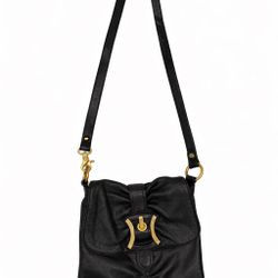 B Makowsky Black Genuine Leather Crossbody Bag Gold Tone Hardware 