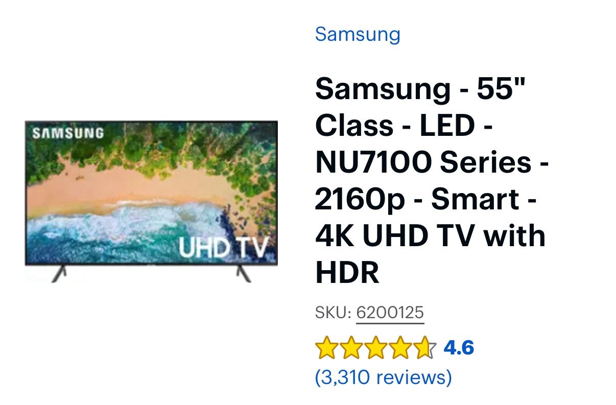Samsung - 55" Class - LED - NU7100 4K With Wall Mount