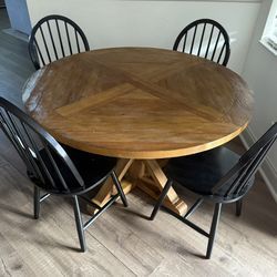 Round Wood Table + Chairs